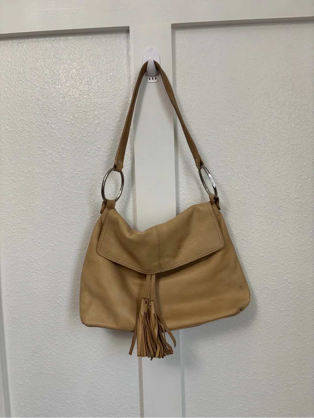 Alfani Beige Shoulder Bag with Ring & Tassel